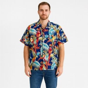 Tropical Hawaiian Vacation Resort-Wear Button Down Shirt Size Medium